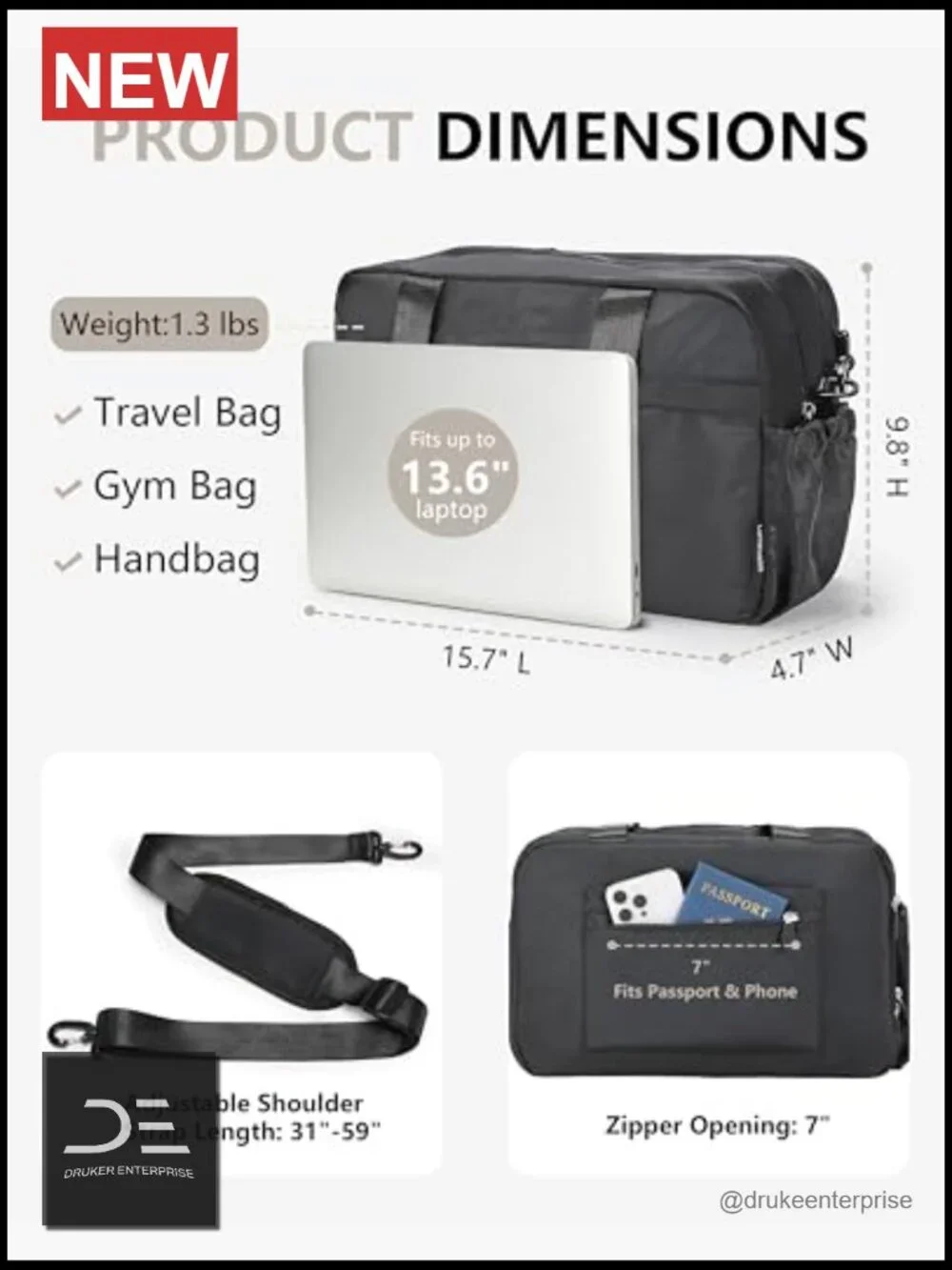 Travel Duffel Bag - Personal Item Carry On, Expandable Underseat Weekender with